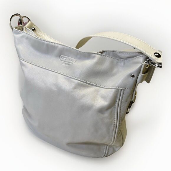 Coach Zoe Leather Hobo Shoulder Bag Ivory A1032-F14706 Dark Silver Hardware - Picture 2 of 10